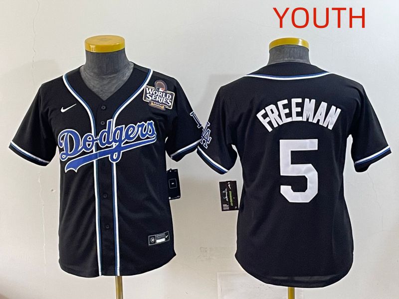 Youth 2025 Los Angeles Dodgers 5 Freeman Black Three generations Fashion Nike MLB Jersey style 9